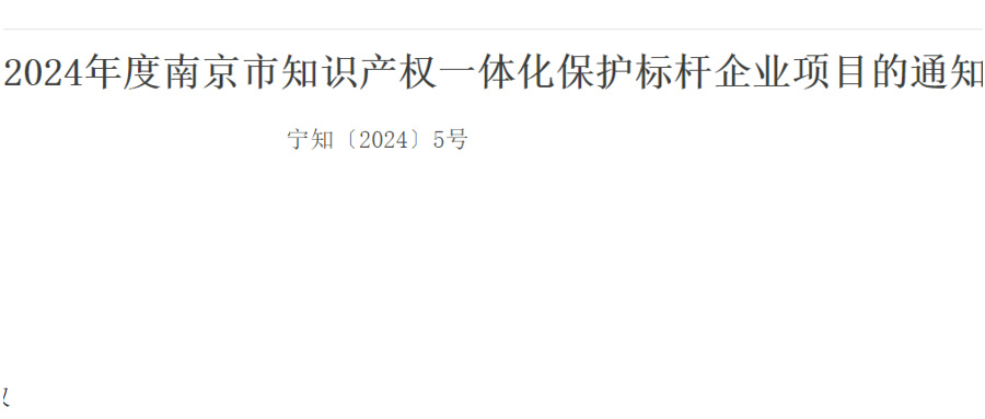 4月15日申报截止！南京市知识产权一体化保护标杆企业项目启动