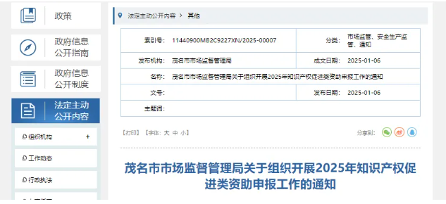 广东茂名市2025年知识产权促进类资助申报工作的通知